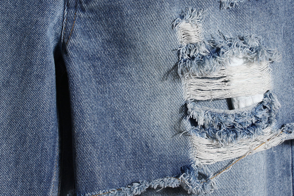 Casual Faux Two-piece Ripped Jeans