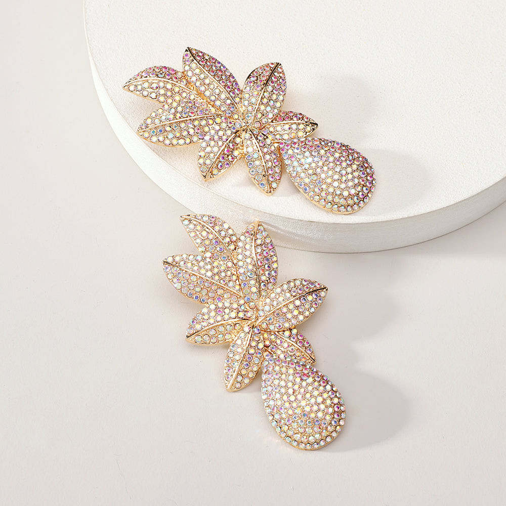 Rhinestone Floral Teardrop Dangle Earrings For Women Wedding Evening Party Prom Formal Luxury Statement Jewelry