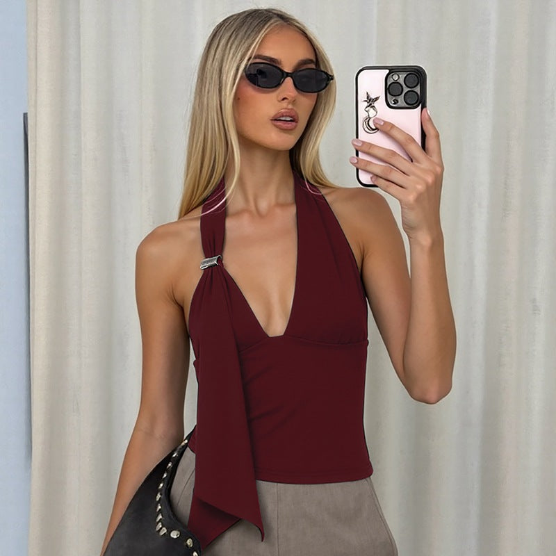 Women's Pure And Alluring Halter-neck Hollow-out Camisole