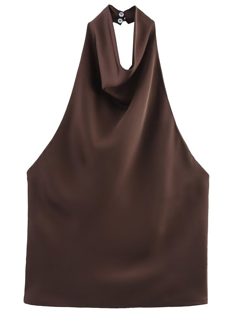 Womens Silk Satin Elegant Halterneck Tank Top