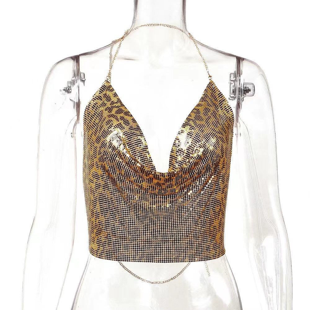 Womens Metallic Sequin Camisole Top