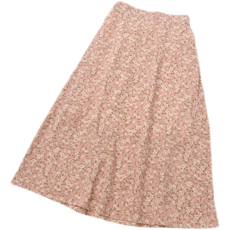 Spring And Summer High-waisted Slimming Printed Over-the-knee Skirt