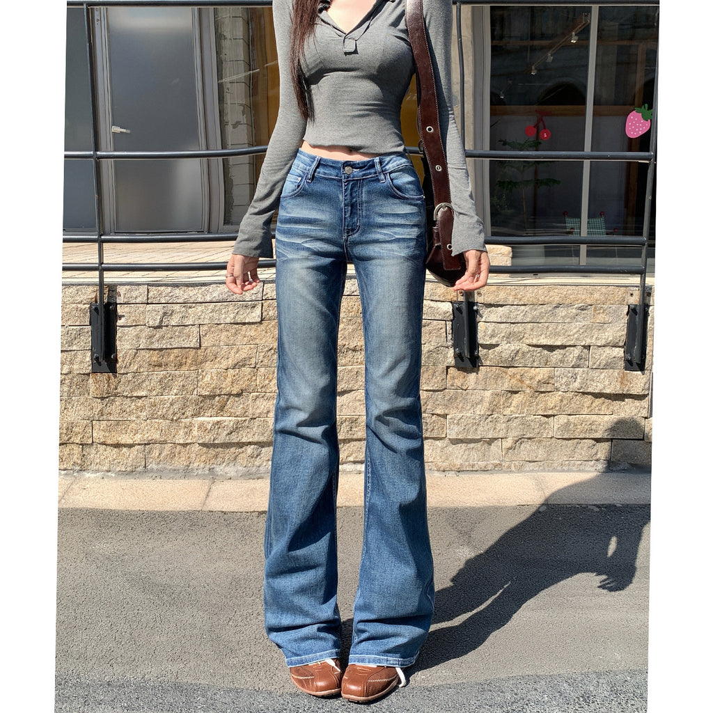 American-style Vintage Low-rise Slim Straight-leg Jeans For Women