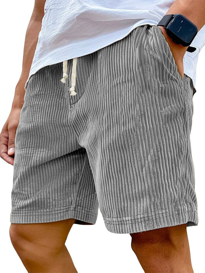 Men's Retro Embroidered Corduroy Fashionable Lace-up Casual Shorts