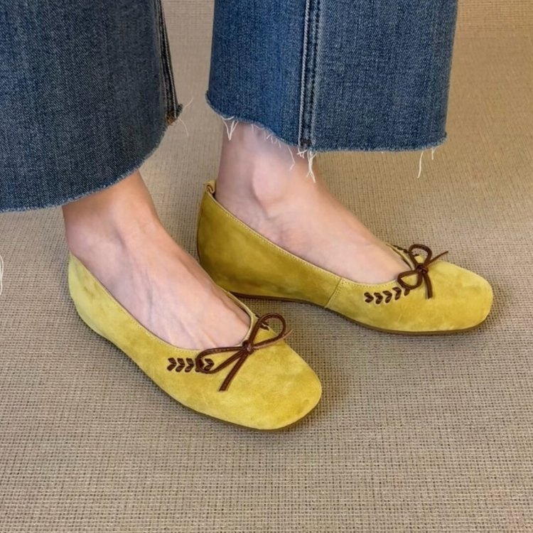 French Style Bow Mary Jane Shoes For Women, Hidden Wedge Heel, Gentle Style Loafers, Square Round Toe, Low-Cut Flats