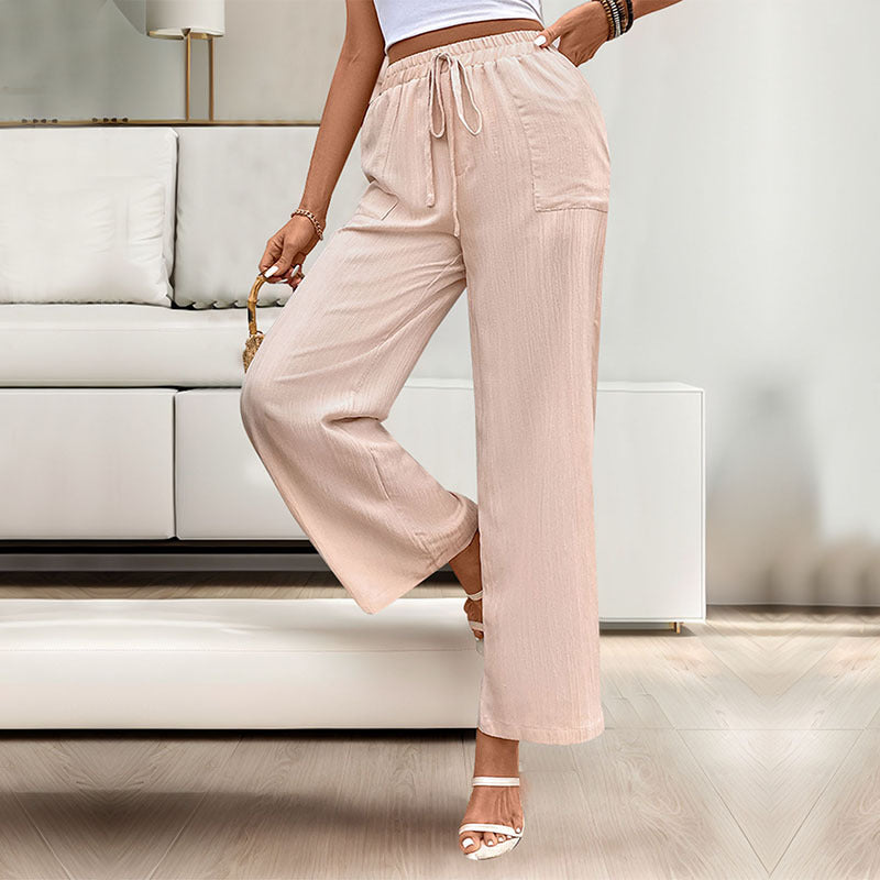 European And American-style Casual Elastic-waist Pants Womens High-waisted Straight-leg Trousers