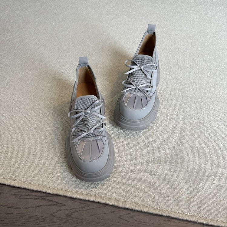Soft Leather Vintage Round Toe Platform Loafers Women Bow Mary Jane Leather Shoes Casual Flats