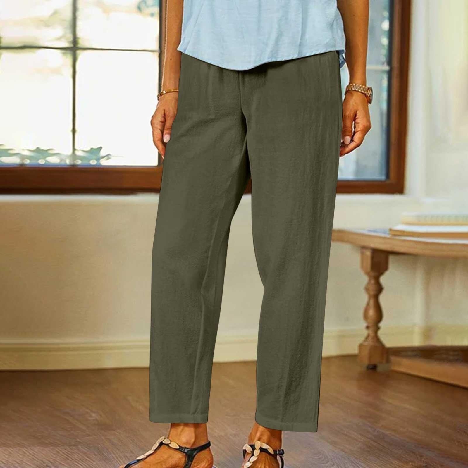 Cotton-linen Versatile Solid-color Straight-leg Casual Cropped Pants Wide-leg Pants