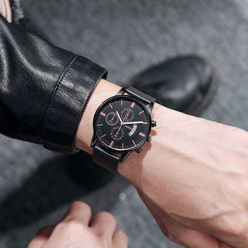 Mens Watch Fake Three-Subdial Six Hands Calendar Casual Fashionable Business Quartz