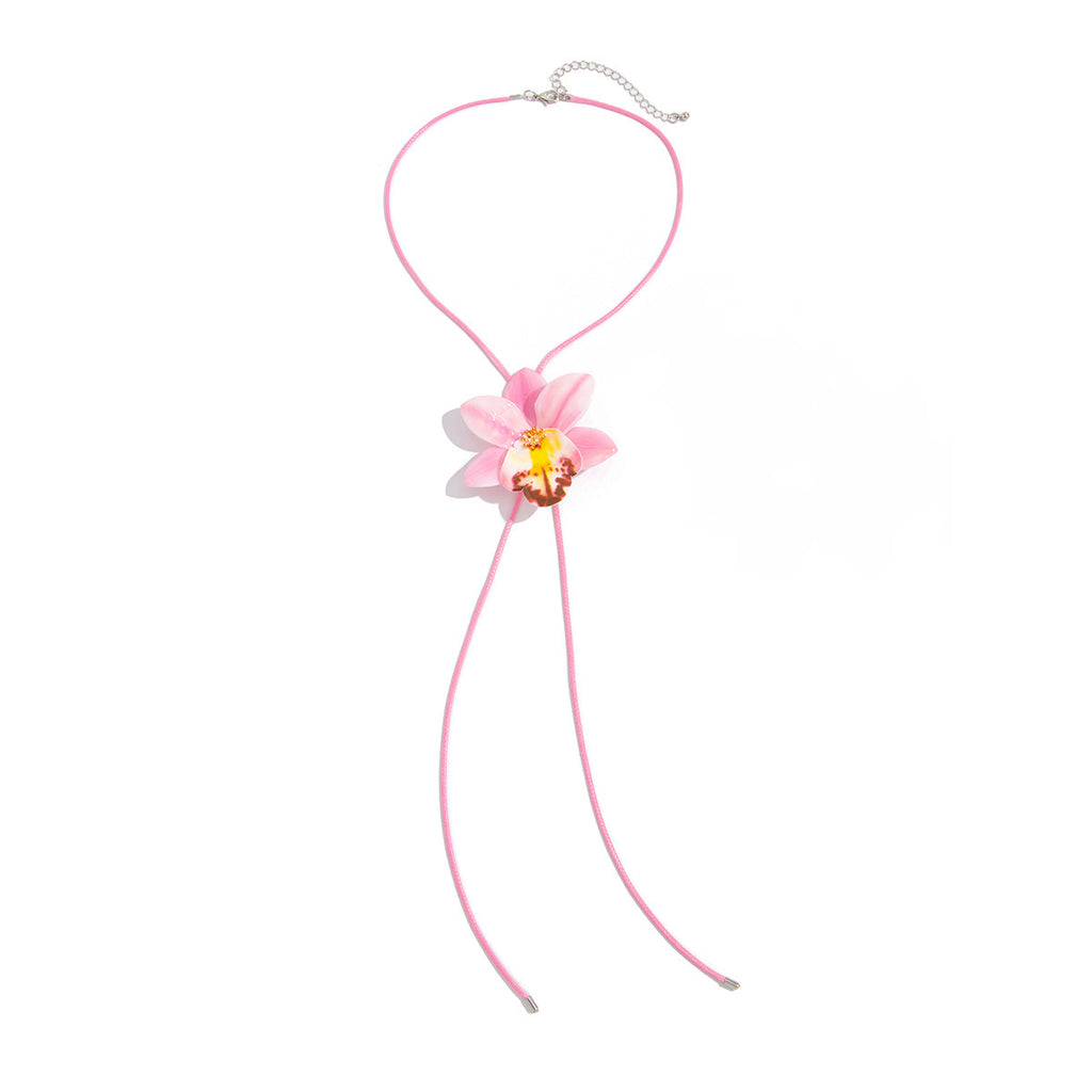 Personalized Long Wax Cord Fabric Floral Necklace