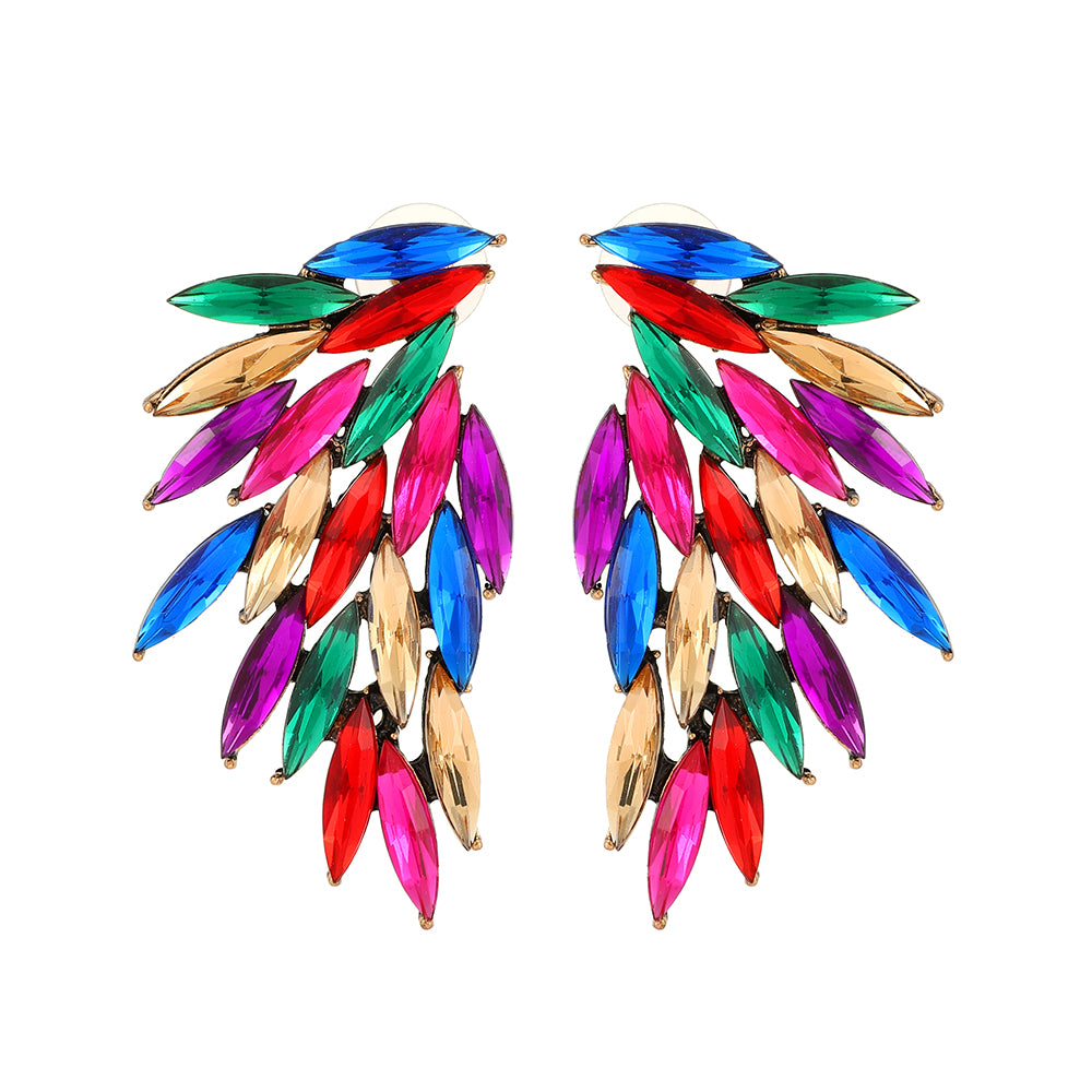 Multicolor Paved Rhinestone Angel Wing Stud Earrings Women Boho Statement Vacation Party Daily Wear Accessories
