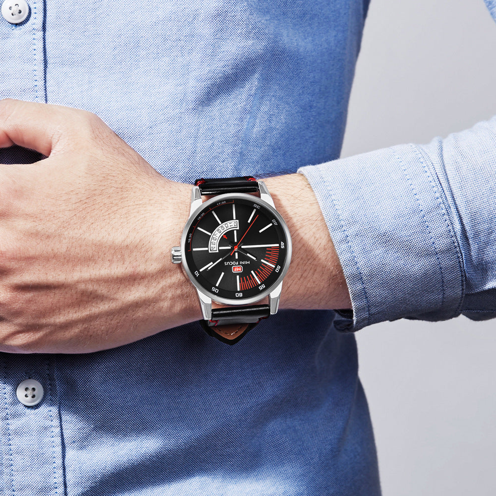 Mens Sports Watch With Calendar Luminous Display Waterproof And Genuine Leather Strap