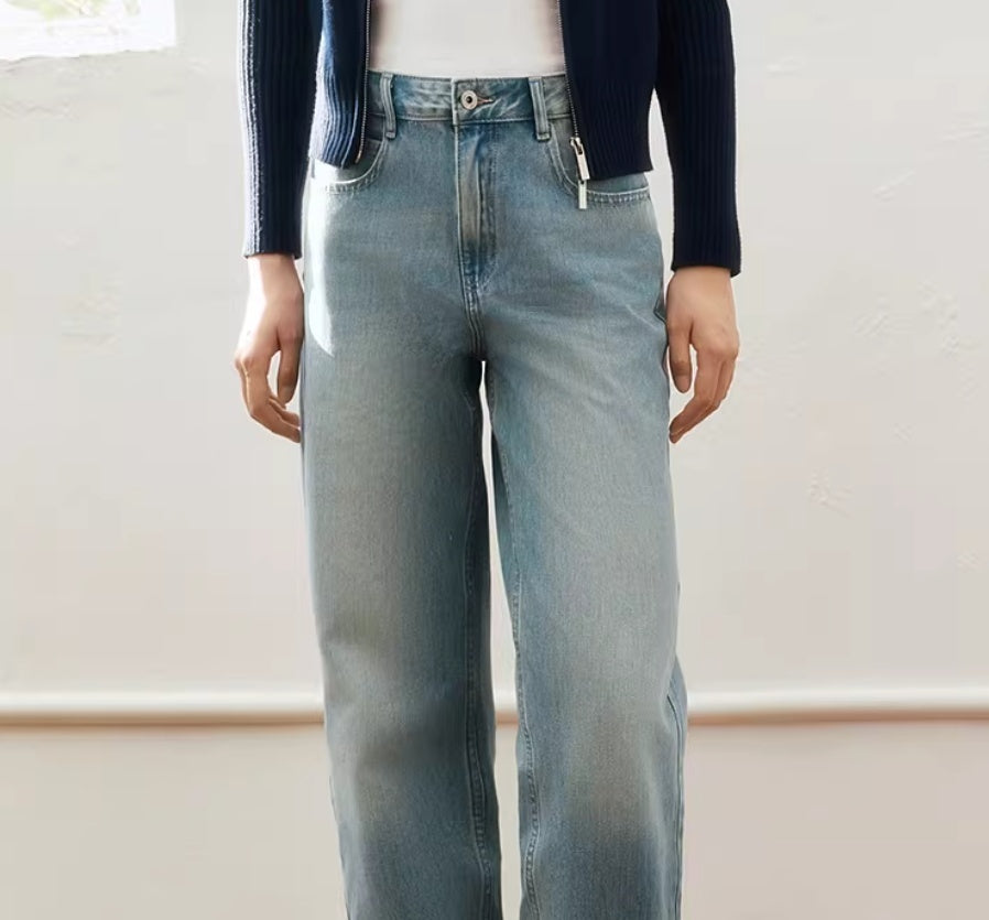 Non-fit Light-colored High-waisted Slightly Flared Jeans