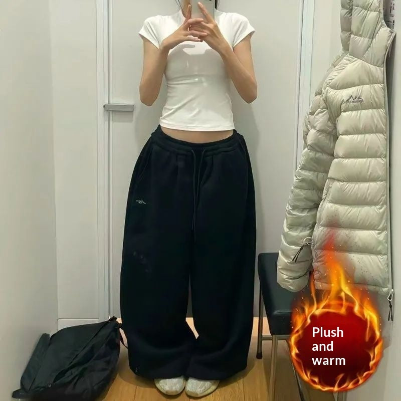 Retro Laid-back Style Casual Sweatpants Wide-leg Loose-fit
