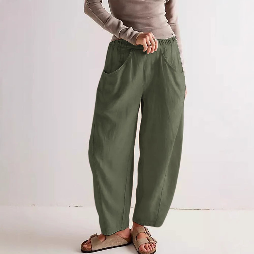 Spring New Arrival Cotton-Linen Solid-Color Fashionable Casual Loose Womens Pants
