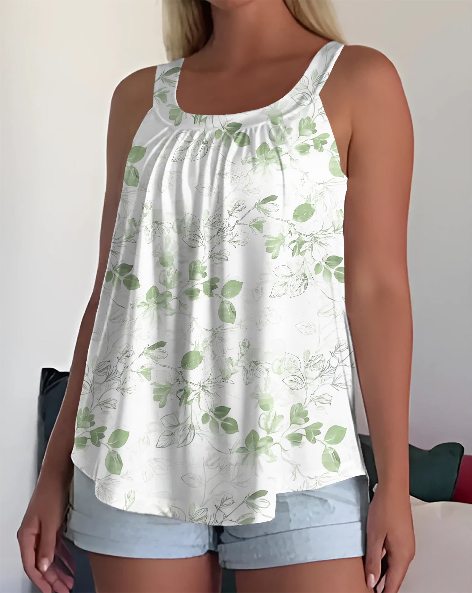 Womens Strappy Casual Sleeveless Tank Top With 3D Digital Graffiti Print