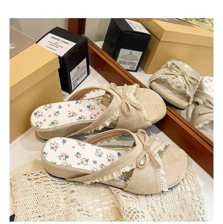 Fashion Minimalist Gentle Girl Style Bow Open Toe Single Strap Slide Sandals For Women, Casual Outdoor Elegant Summer Sandals