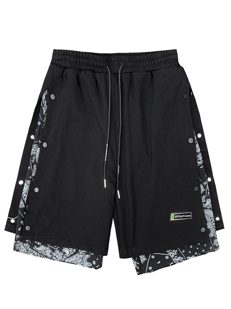 Hong Kong Style Breasted Shorts Men''s Hip Hop Cashew Flower Stitching Loose Fashion