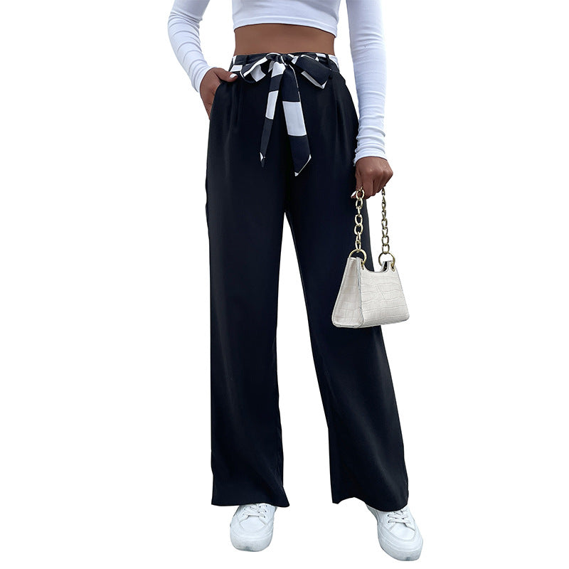 Womens Lace-Up Commuter-Style Wide-Leg Pants