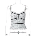 Womens Polka-Dot Printed Mesh Sexy Low-Cut Camisole