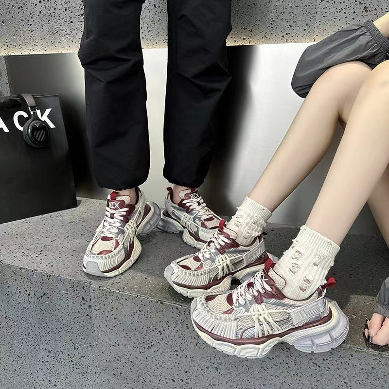 Womens Strappy Retro Chunky Elevating Fashion Sneakers