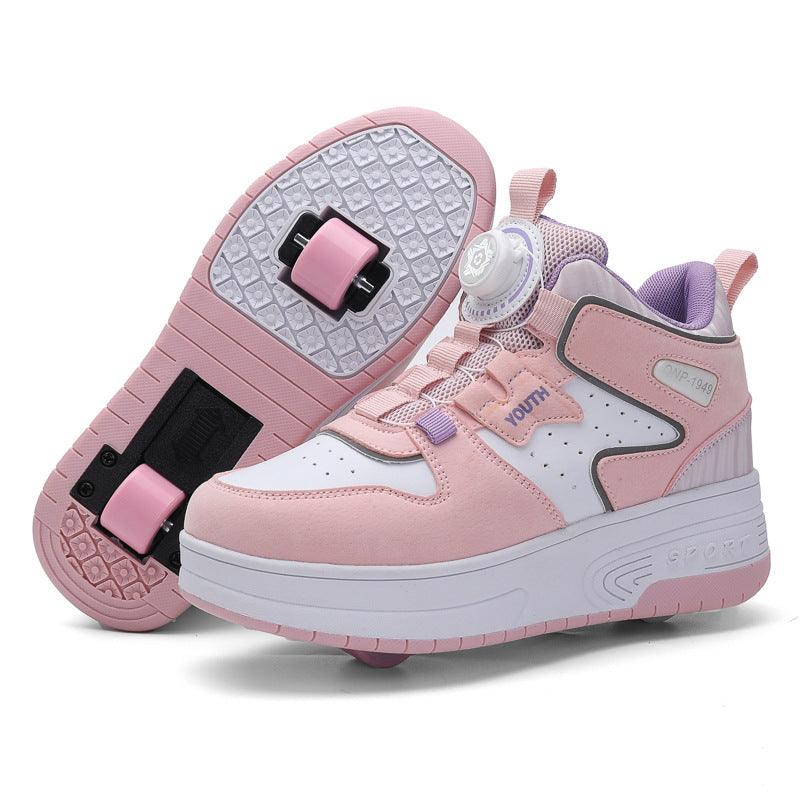 Mesh-panel Dual-wheel Walking Shoesessential Roller Skates For Kids