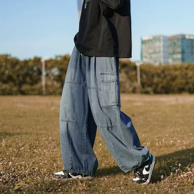 Mens Split-Panel Pleated Straight-Leg Trousers