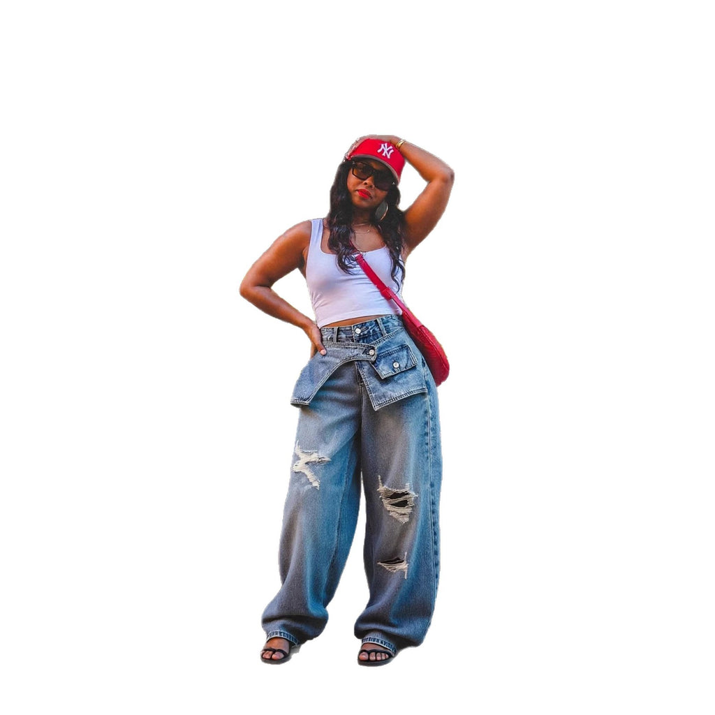 Womens Ripped Straight-leg Jeans