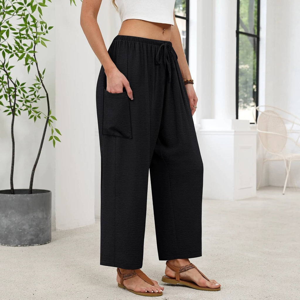 Women's Linen Pants With Belt And Pockets