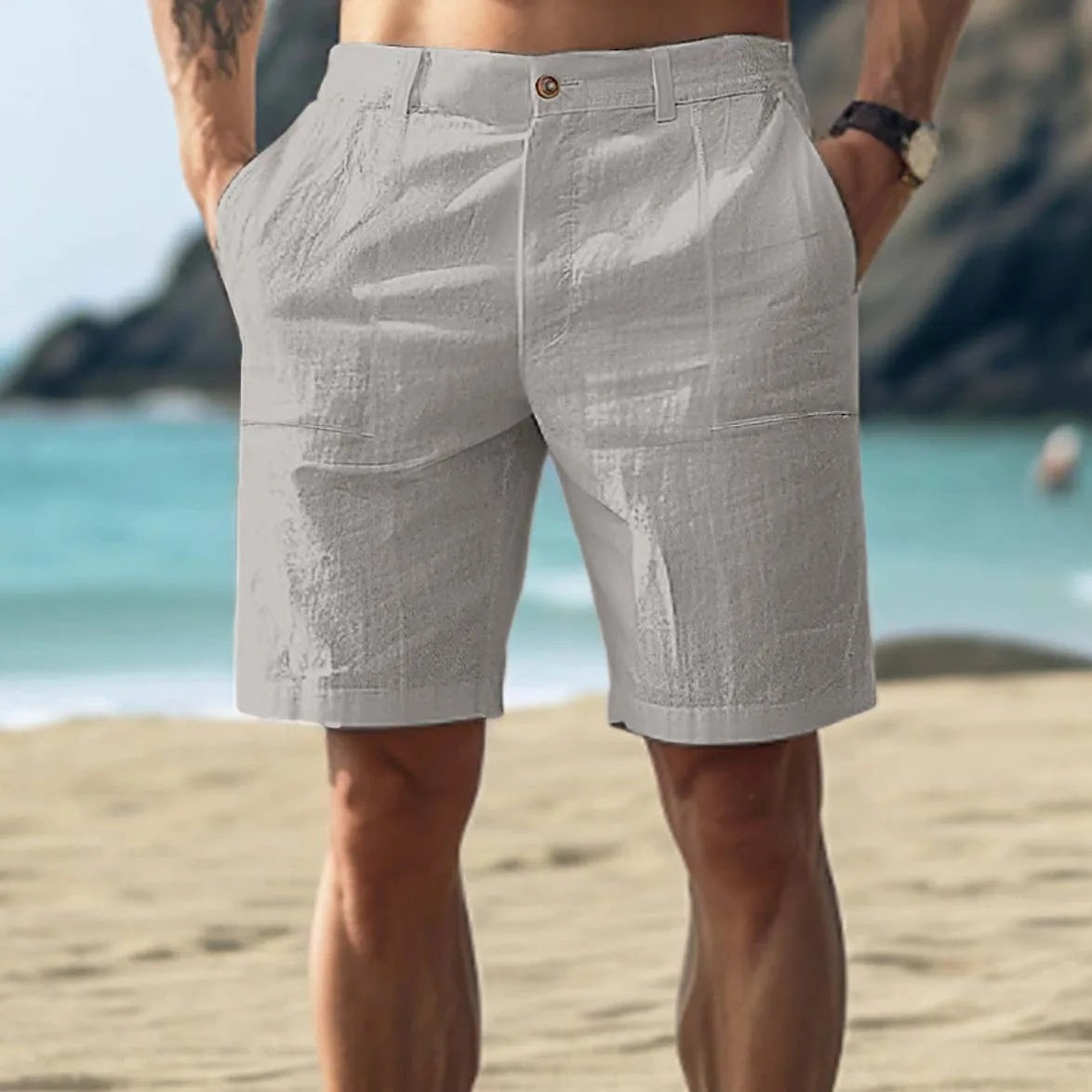 Men's Cotton And Linen Casual Pants Casual Five-point Library