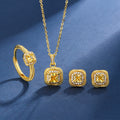 Women's Simple Small Sugar Cube Rings Ear Studs Jewelry Copper-plated Gold Jewelry Suit
