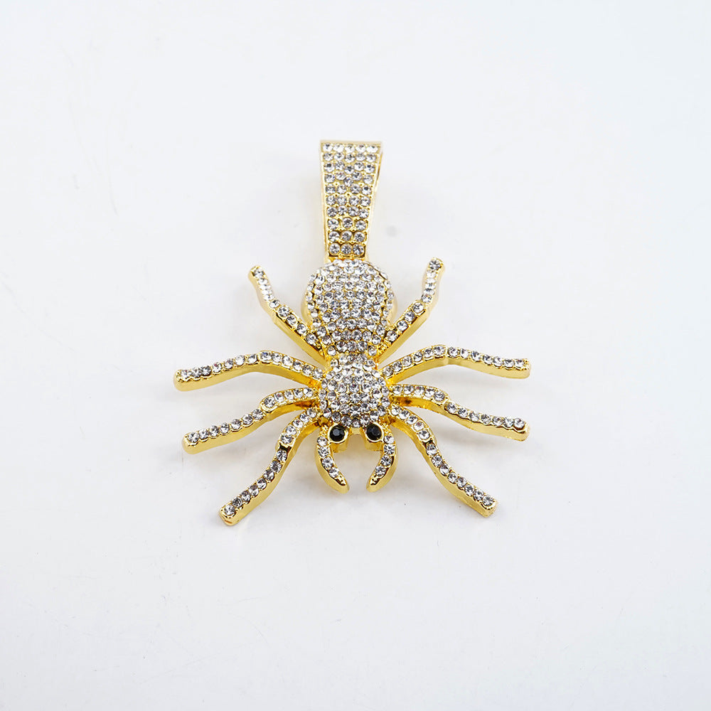 Gothic Full-Crystal Personalized Spider Pendant Necklace Punk Rock Retro Insect Pendant Chain