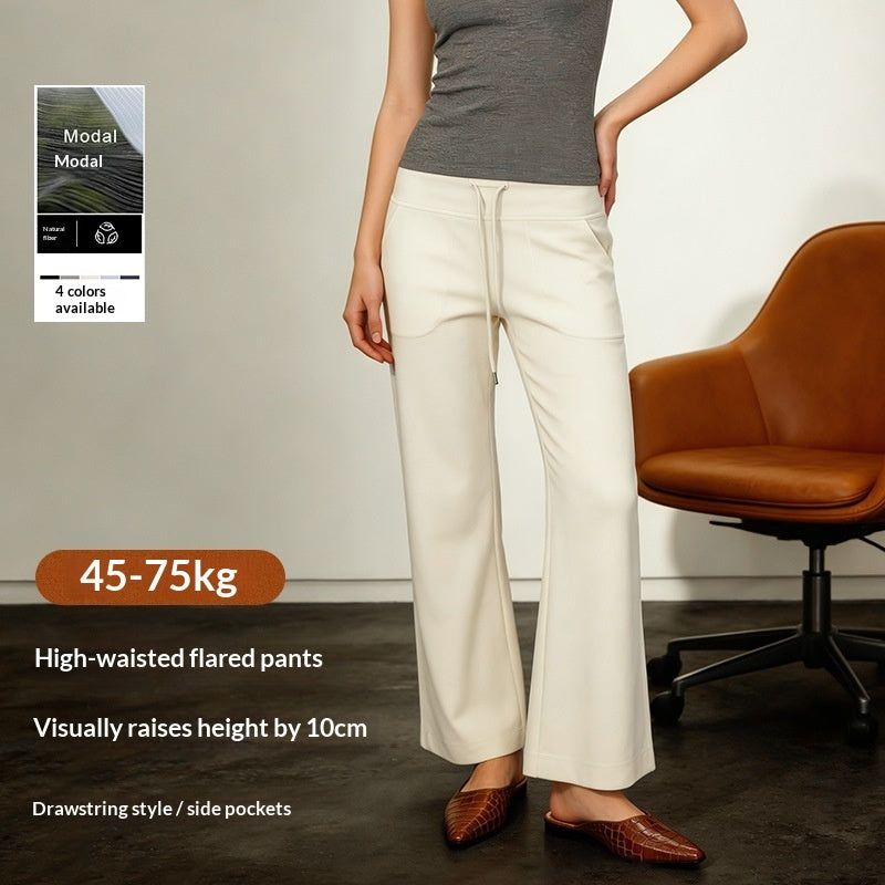 High-waisted Slightly Flared Drawstring-tied Butt-lifting Straight-leg Wide-leg Pants