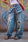Womens Ripped Straight-leg Jeans