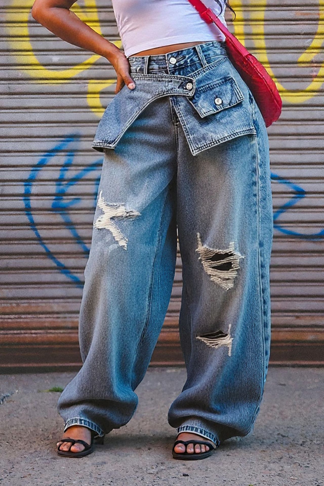 Womens Ripped Straight-leg Jeans