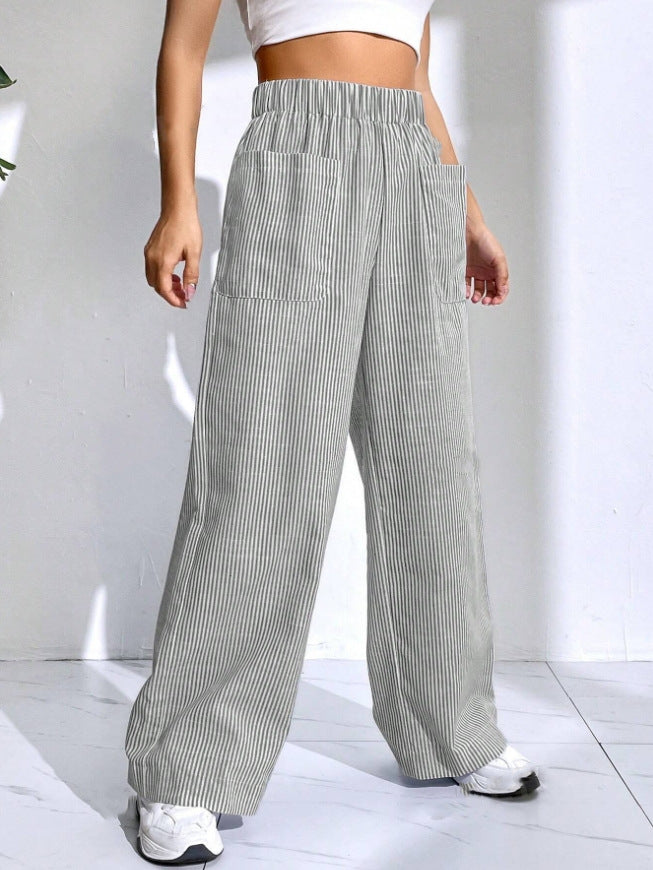 Womens Striped Plaid Printed Wide-Leg Pants