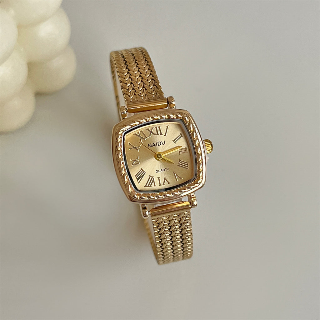 Golden Roman-style Square Watch For Women