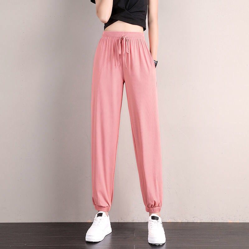 Ice Silk Wide-leg Pants Womens Summer Thin Draping, Loose-fit Style