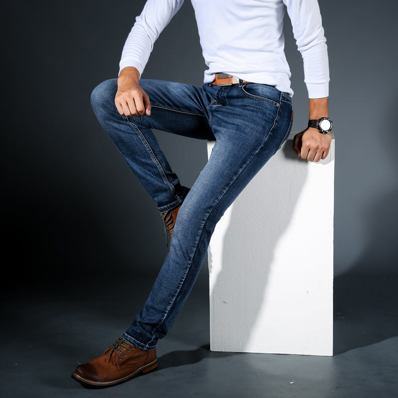 Mens Slim-fit Stretch Denim Jeans A Versatile Trendy Retro-tinged Korean-style Pair For Teens And Young Adults
