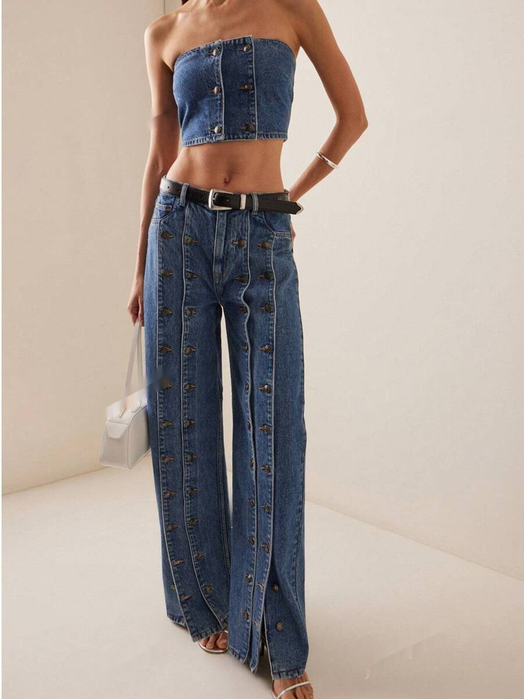 Fashionable Button-Front Slit Straight-Jeans