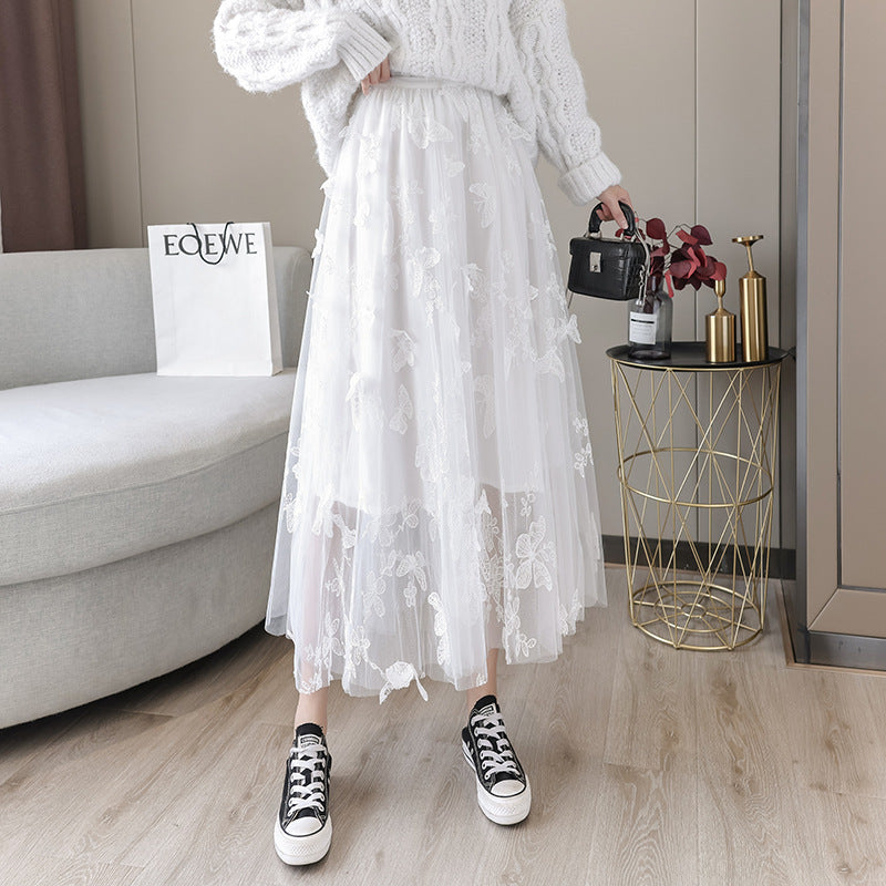 Mid-length A-line gauze skirt