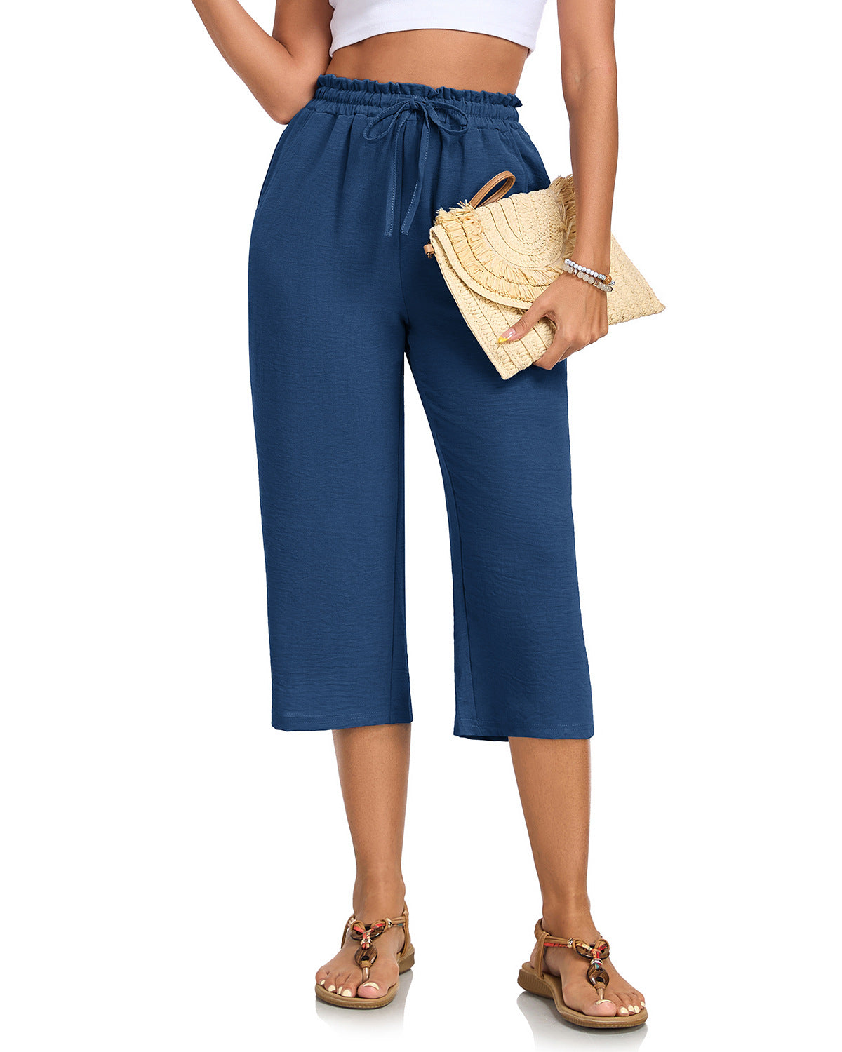 Women's Versatile Solid-Color Cropped Straight-Leg Pants