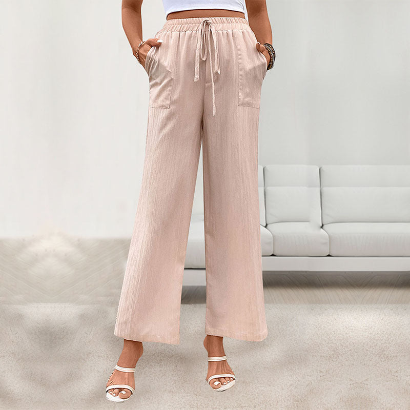 European And American-style Casual Elastic-waist Pants Womens High-waisted Straight-leg Trousers