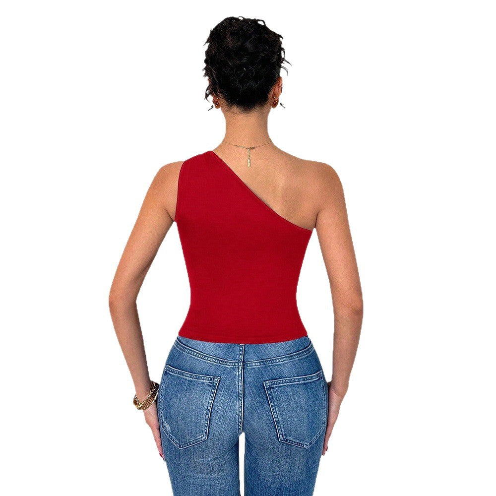 Red Vest Summer Sleeveless Off-Shoulder Slimming T-Shirt Top