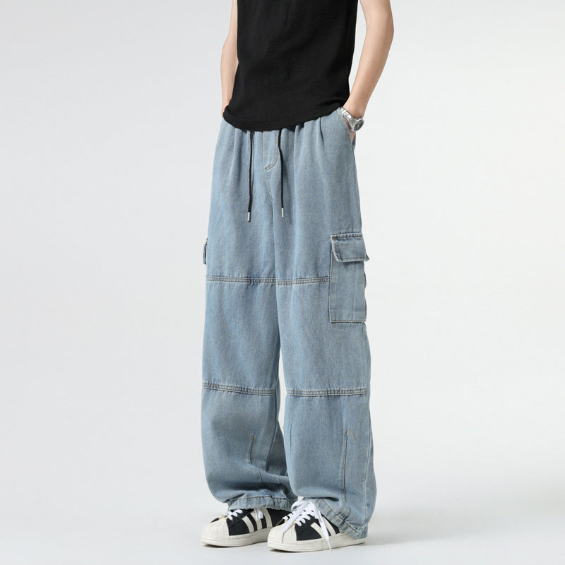 Mens Split-Panel Pleated Straight-Leg Trousers