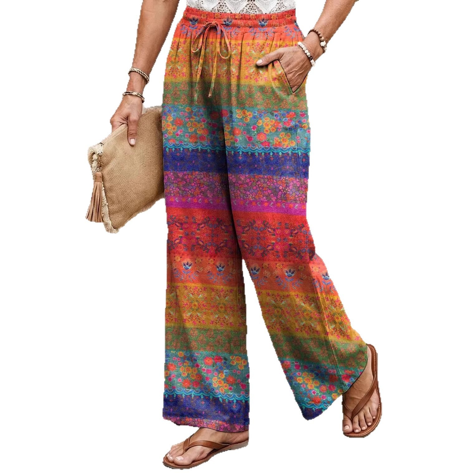 Best-Selling Loose Casual Fashionable Wide-Leg Pants With Digital Print