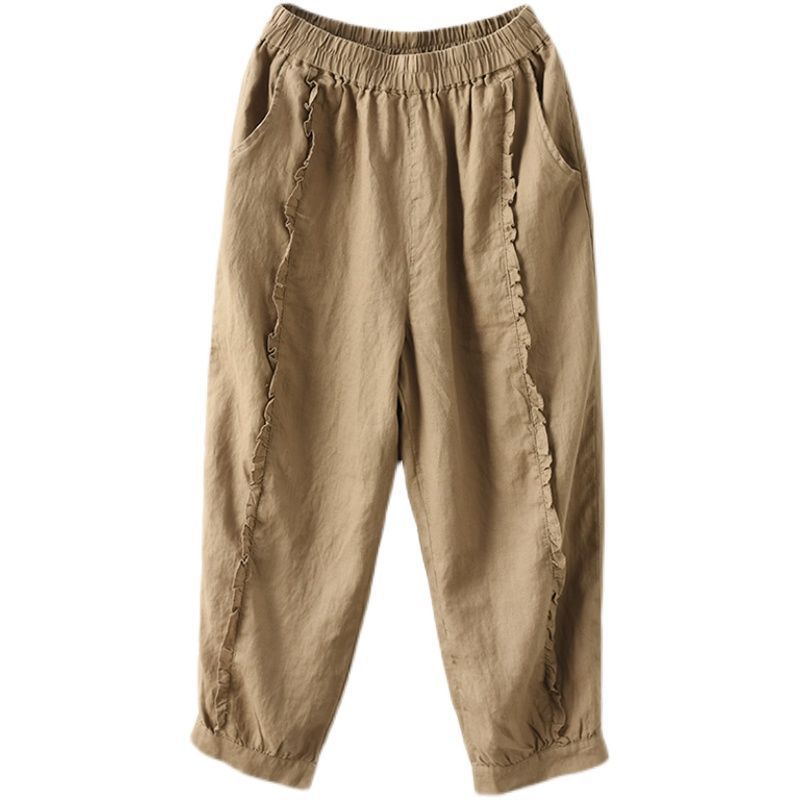 High-waisted Figure-flattering Solid-color Capri Harem Pants