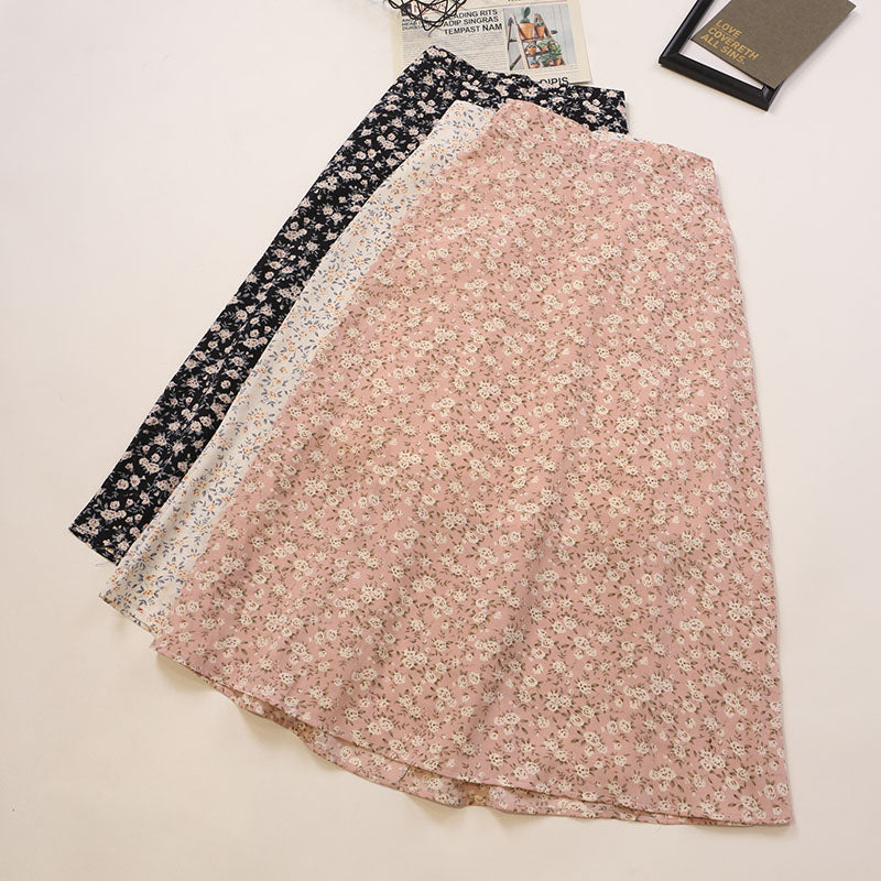 Spring And Summer High-waisted Slimming Printed Over-the-knee Skirt