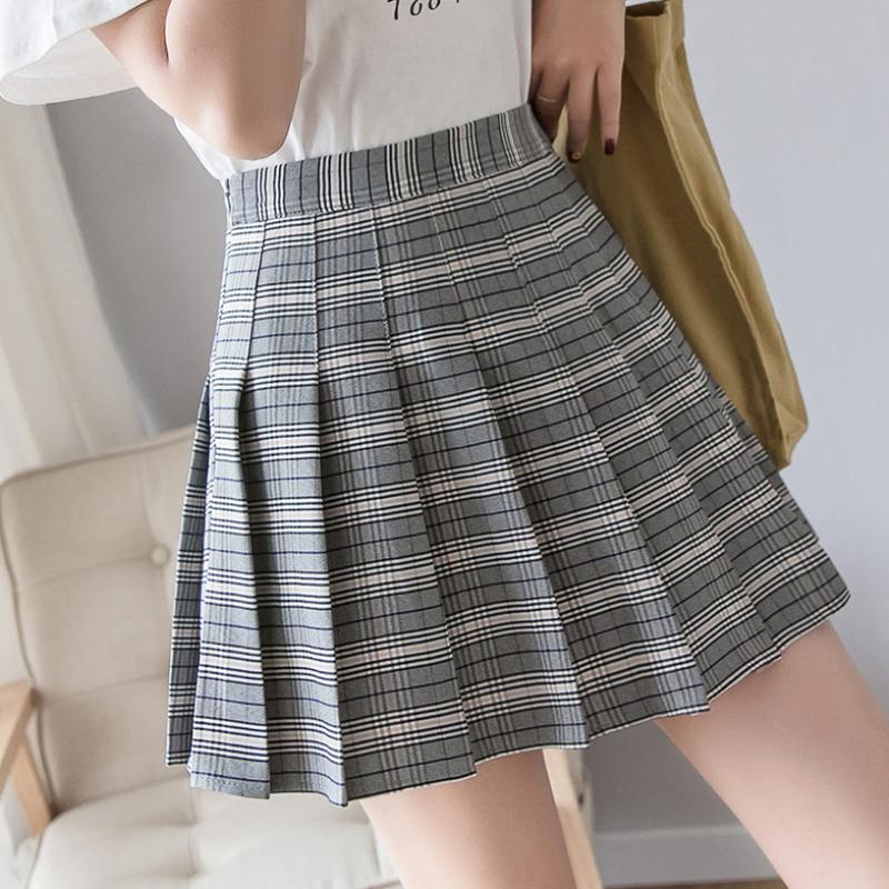 British High Waisted Slim Plaid Pleated Skirt For Women