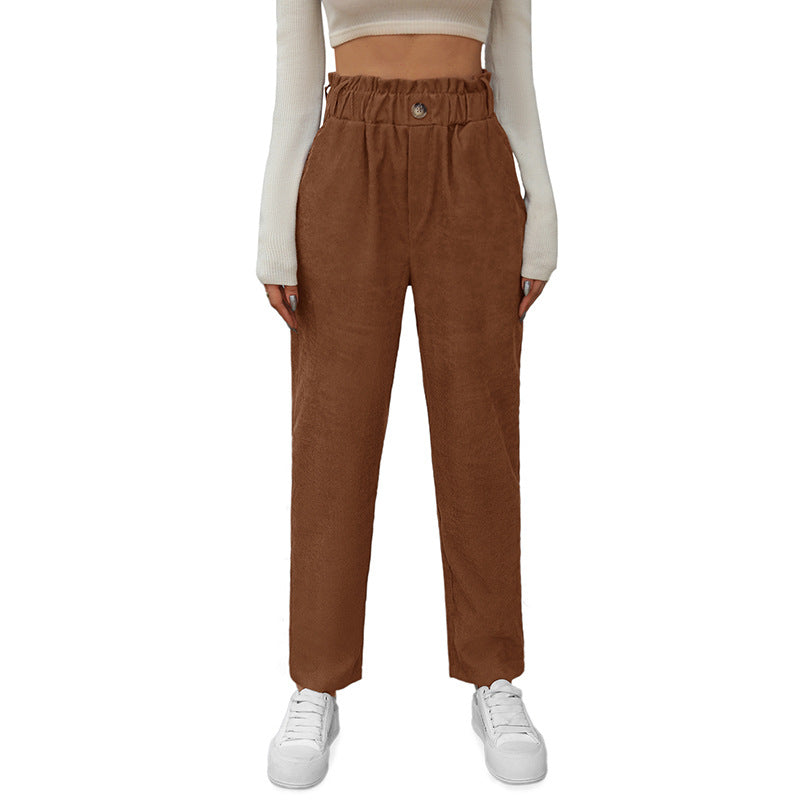 Women's Casual Elastic Waist Corduroy Straight-leg Pants